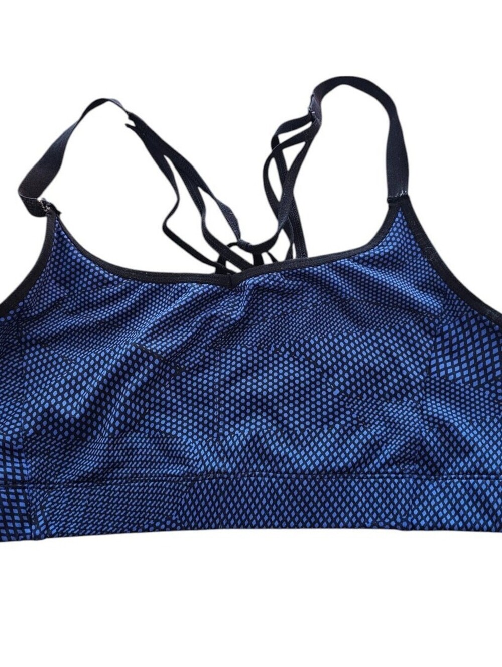 C9 by Champion Womens Sz M Low Impact Sports Bra Strappy Blue Black Print